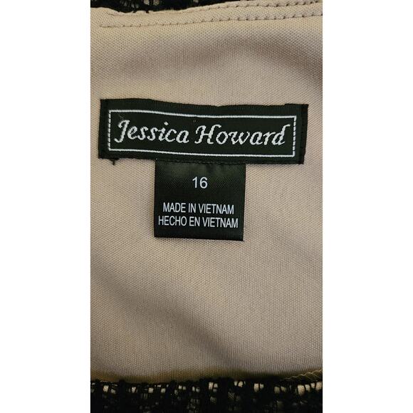 Jessica Howard Womens 16 Sheath Dress Scalloped Black Lace Overlay 3/4 Sleeves - Picture 7 of 8